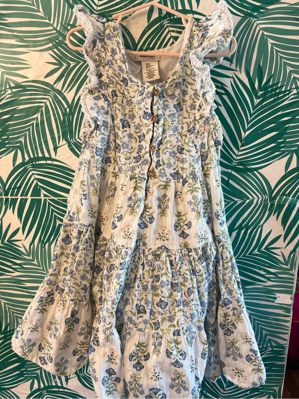 Haute Hippie Blue Floral Ruffle Tiered Dress button front sz girls 10 cotton